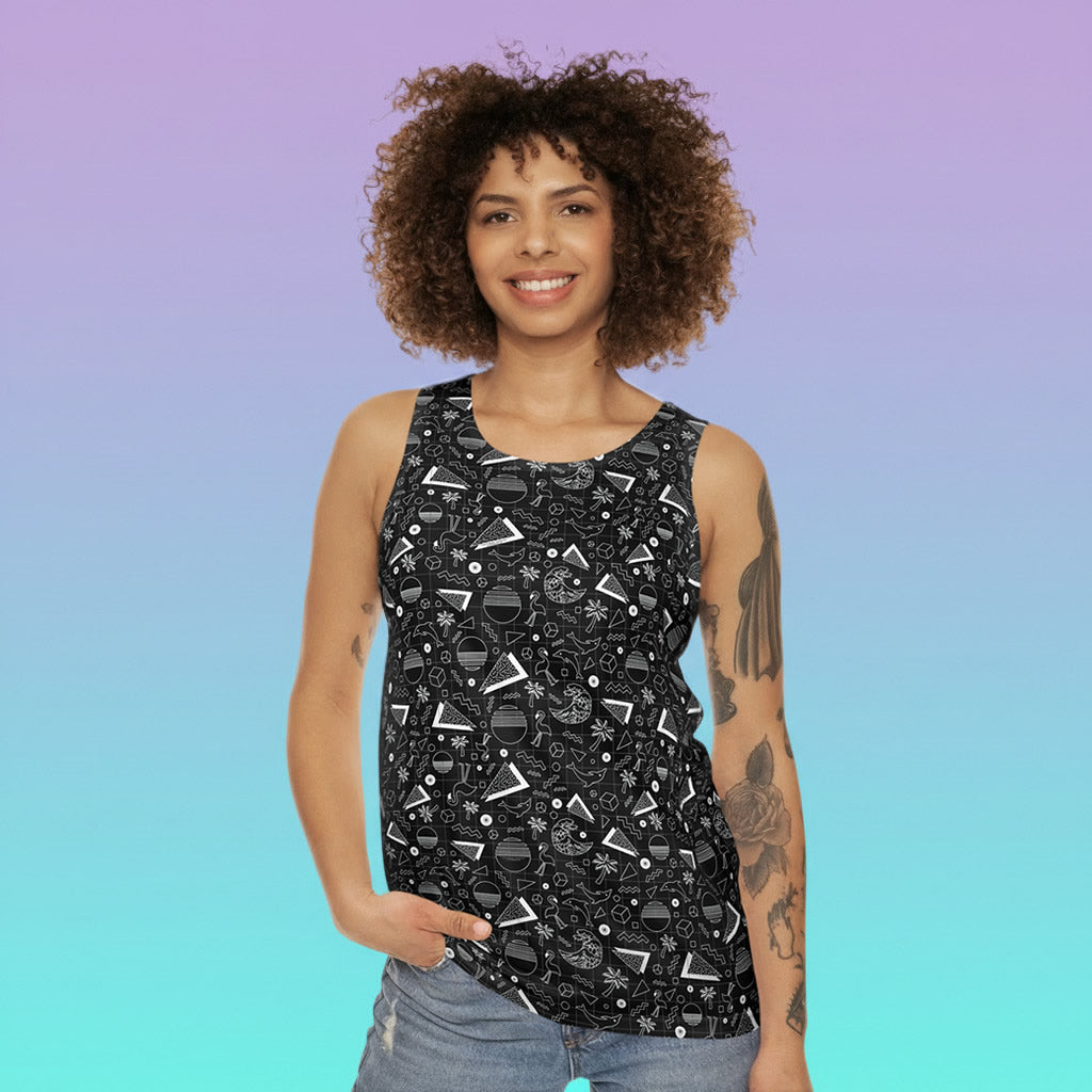 Vaporwave Beach Soirée — Black - Unisex Tank Top