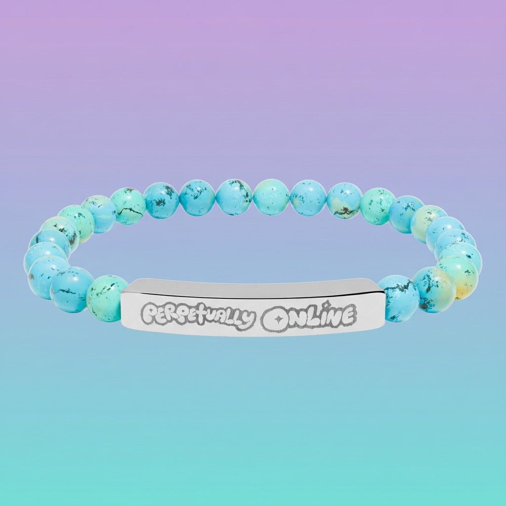 Perpetually Online — Y2K Techie Engraved Natural Stone Stretch Bracelet Jewelry Gift