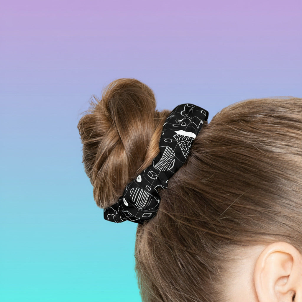 Vaporwave Beach Soirée — Black - Scrunchie Hair Tie
