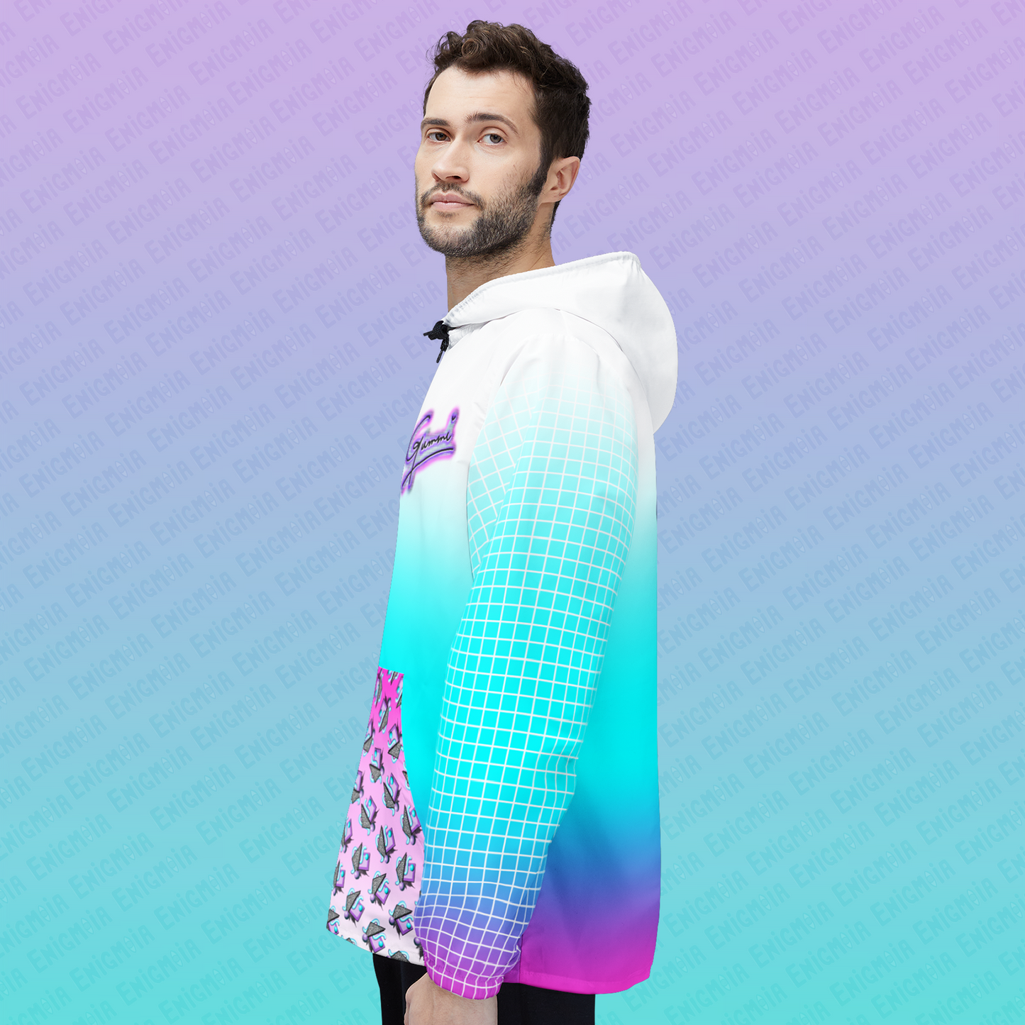 Gummi — Retro Aesthetic Geometric Memphis Style Pastel Vaporwave Unisex Windbreaker Jacket