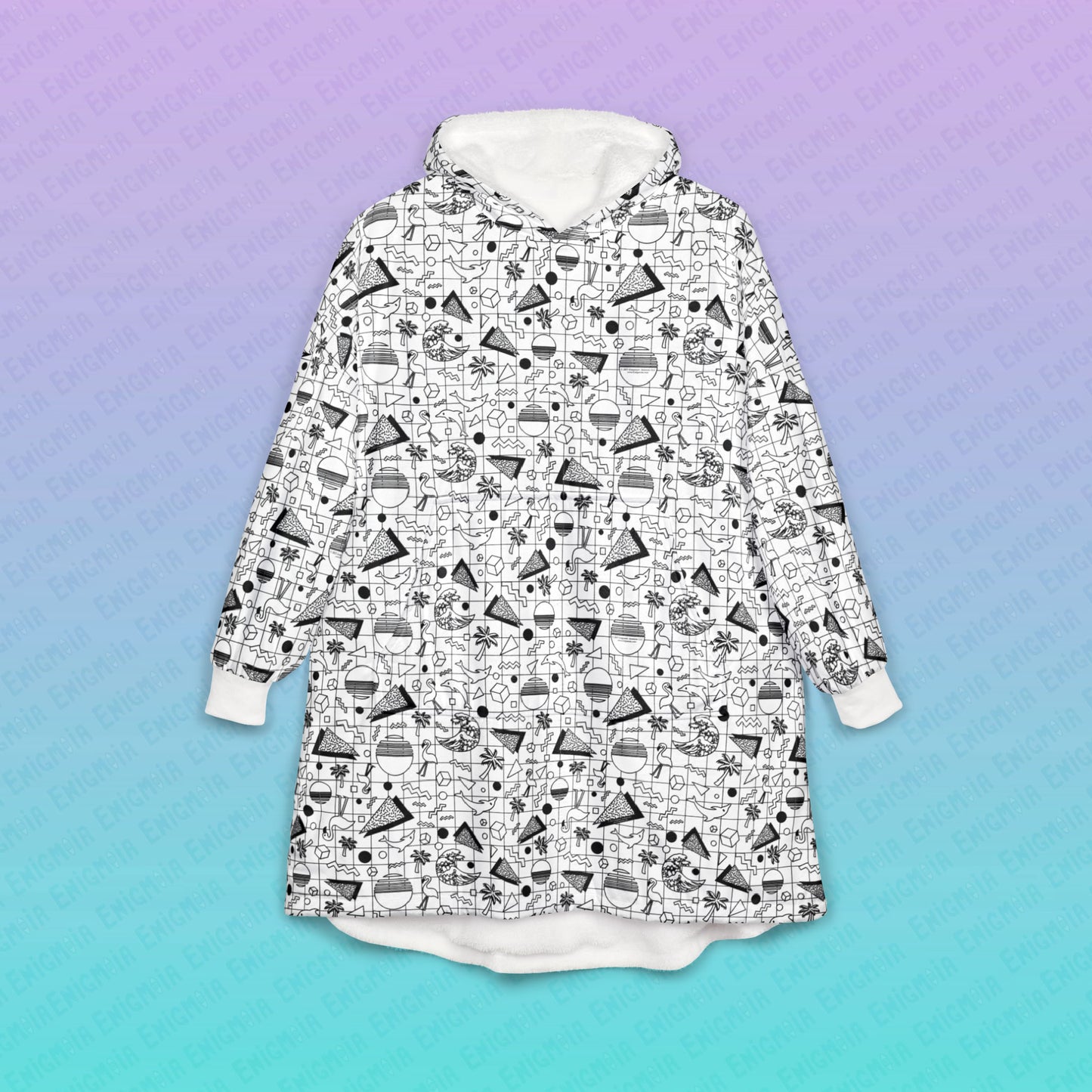 Vaporwave Beach Soirée — White - Unisex Hooded Blanket