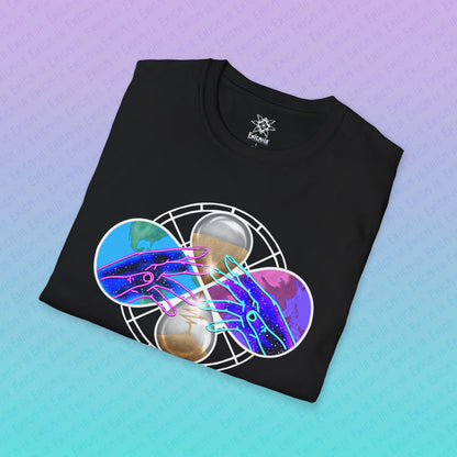Purgatory — Cosmic Limbo Colorful Spiritual Space Hands Design Unisex T-Shirt