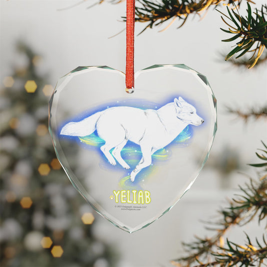Yeliab — Heart-Shaped Crystal Glass Ornament Bauble with Running Husky Spirit Design