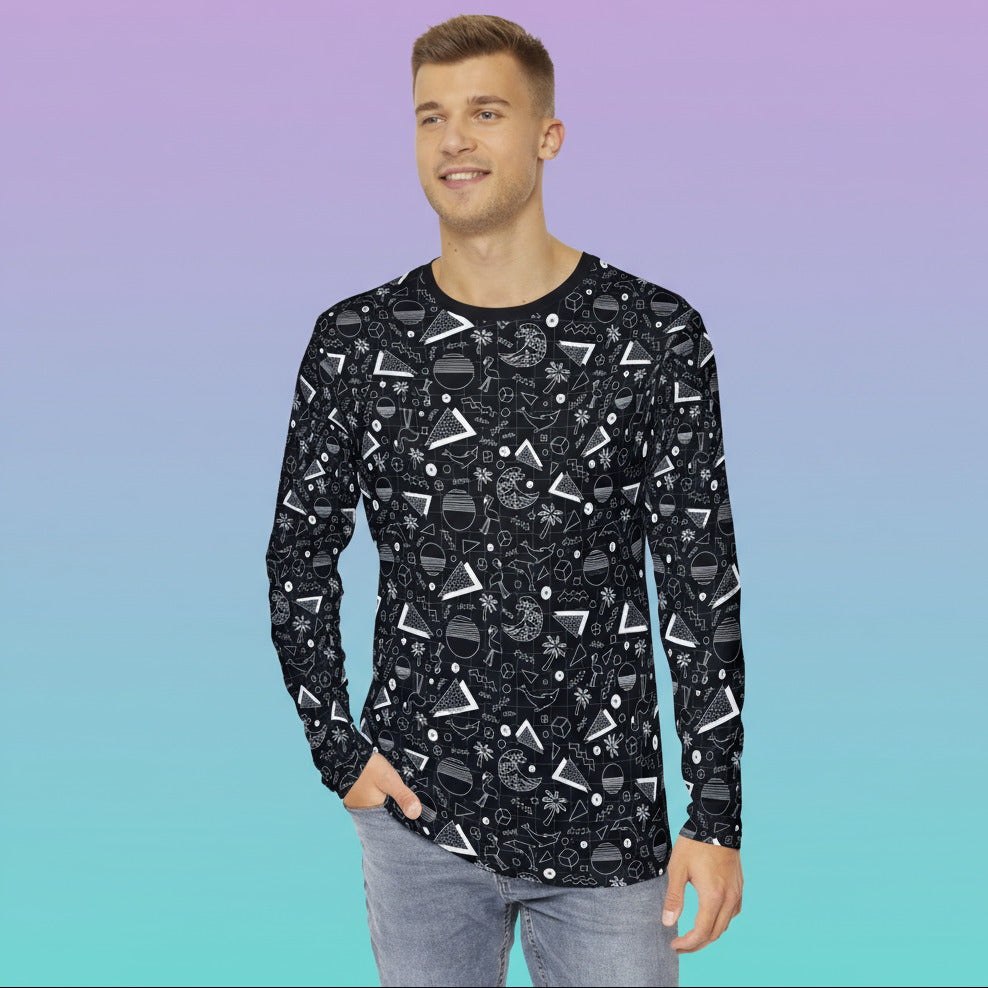 Vaporwave Beach Soirée — Black - Long Sleeve Shirt