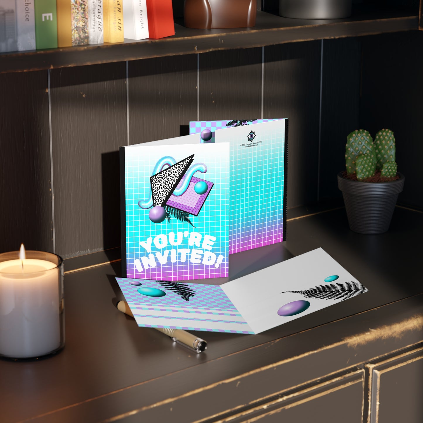 Gummi — Retro Aesthetic Geometric Memphis Style Pastel Vaporwave Pool Party Invitation Cards