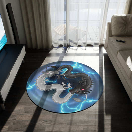 Hurricos & Zephyr — Chinese Yin Yang Storm Dragon-Themed Round Rug