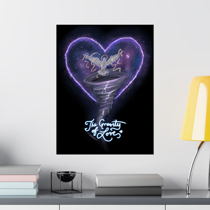 The Gravity of Love — Heart-Themed Galactic Dove Matte Vertical Posters