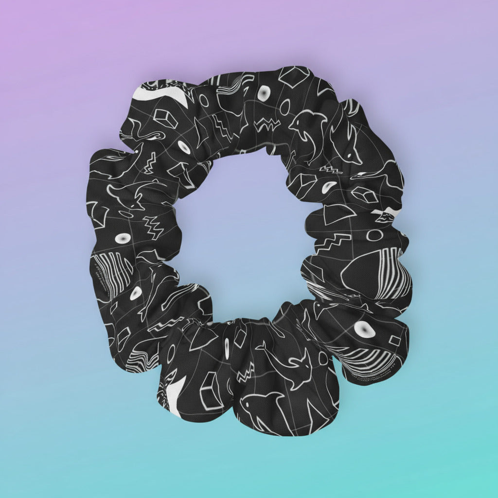 Vaporwave Beach Soirée — Black - Scrunchie Hair Tie