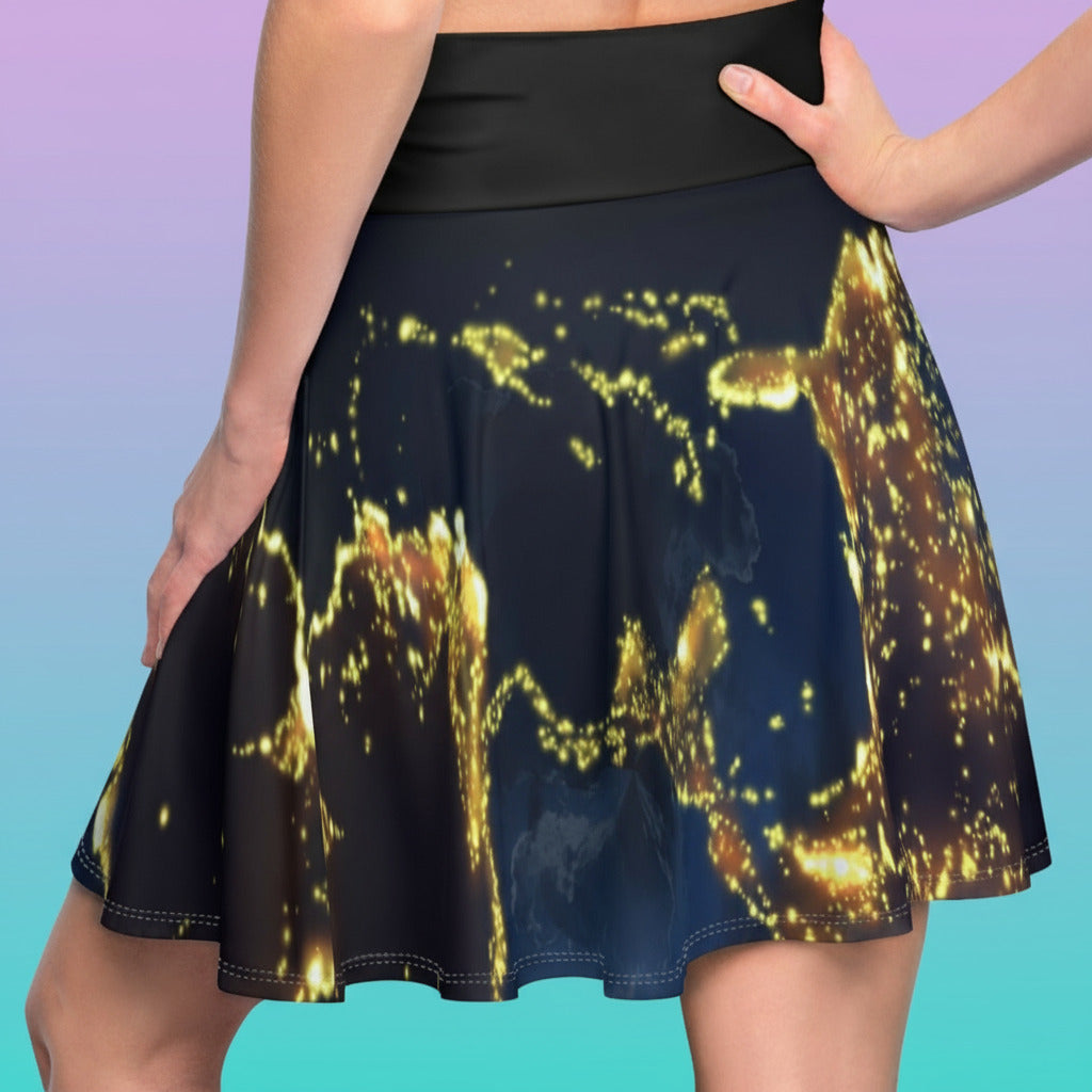 Fireflies — Cosmic Earth at Night Women's Skater Skirt