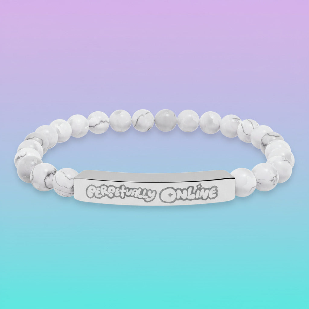 Perpetually Online — Y2K Techie Engraved Natural Stone Stretch Bracelet Jewelry Gift