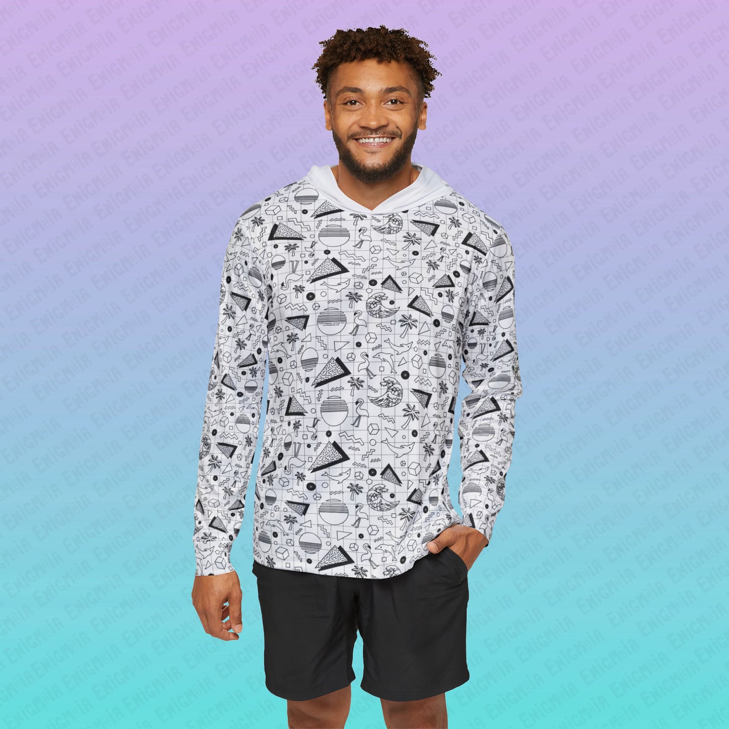 Vaporwave Beach Soirée — White - Men's Sports Warmup Hoodie