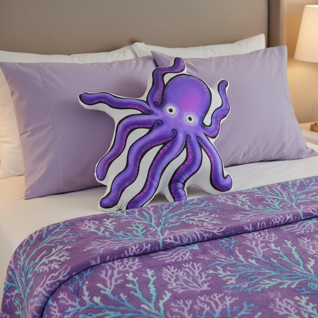Into The Abyss — Purple Octopus Cute Shaped Sea Creature Plush Pillow