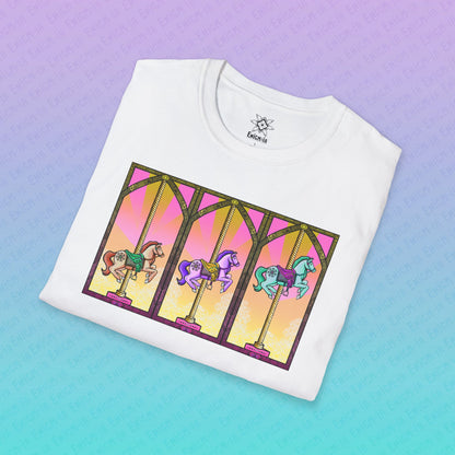 Dawn — Pastel Ombré Carousel Horses Unisex Graphic T-Shirt