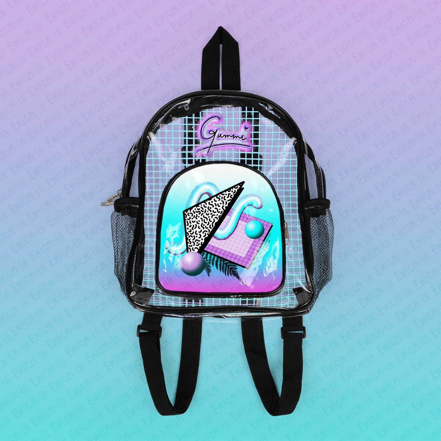 Gummi — Retro Aesthetic Geometric Memphis Style Pastel Vaporwave Clear Transparent Stadium Backpack