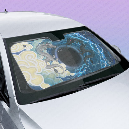 Hurricos & Zephyr — Hand-drawn Custom Yin Yang Chinese Dragon Themed Car UV Sun Shade Protection Shield