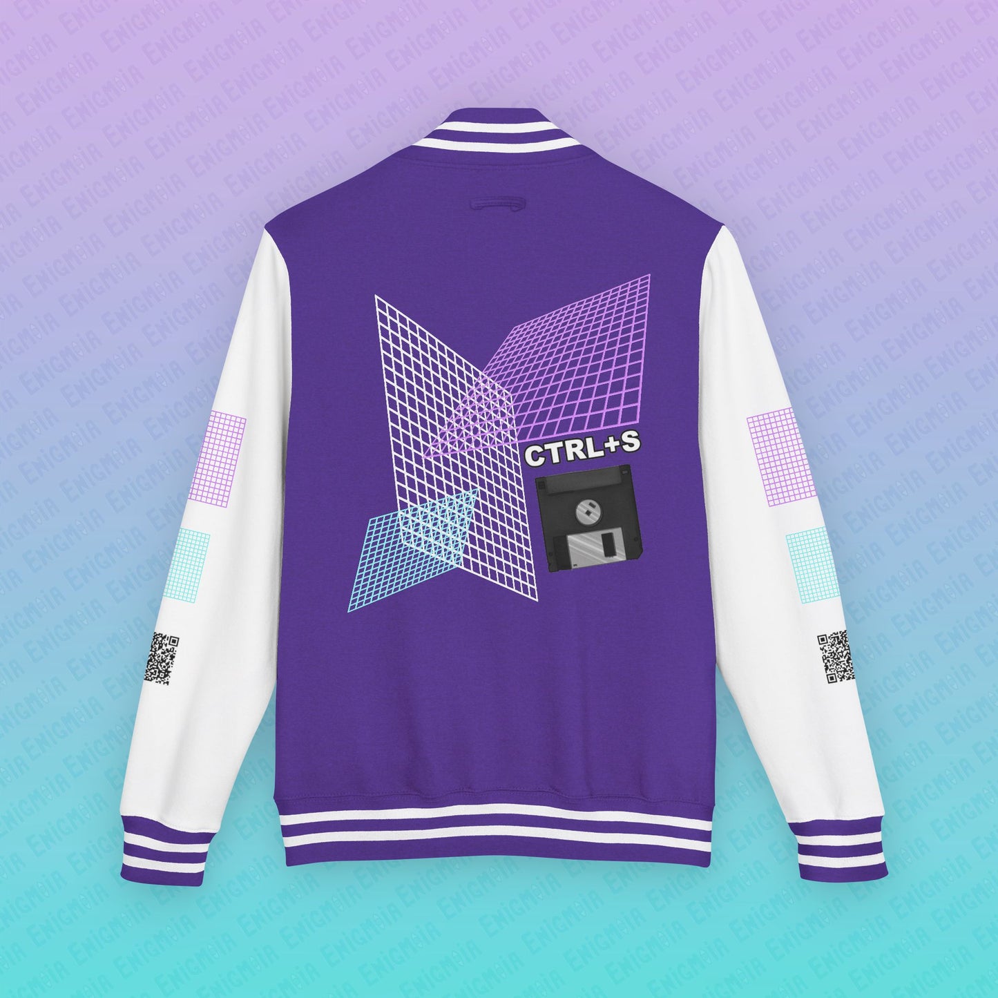 CTRL+S — "SAVE ME" Retro Floppy Disk Inspired Unisex Heavyweight Letterman Jacket with Geometric Grids