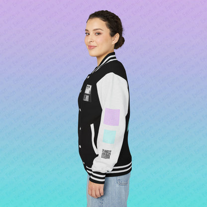 CTRL+S — "SAVE ME" Retro Floppy Disk Inspired Unisex Heavyweight Letterman Jacket with Geometric Grids