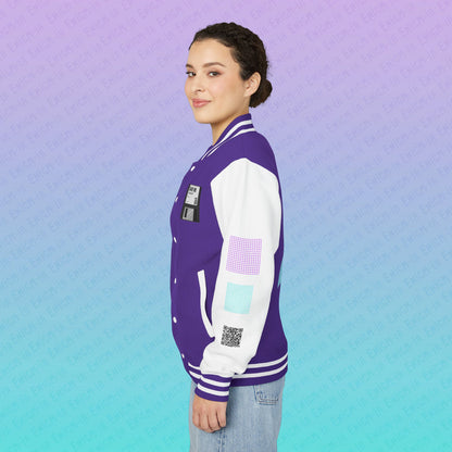 CTRL+S — "SAVE ME" Retro Floppy Disk Inspired Unisex Heavyweight Letterman Jacket with Geometric Grids