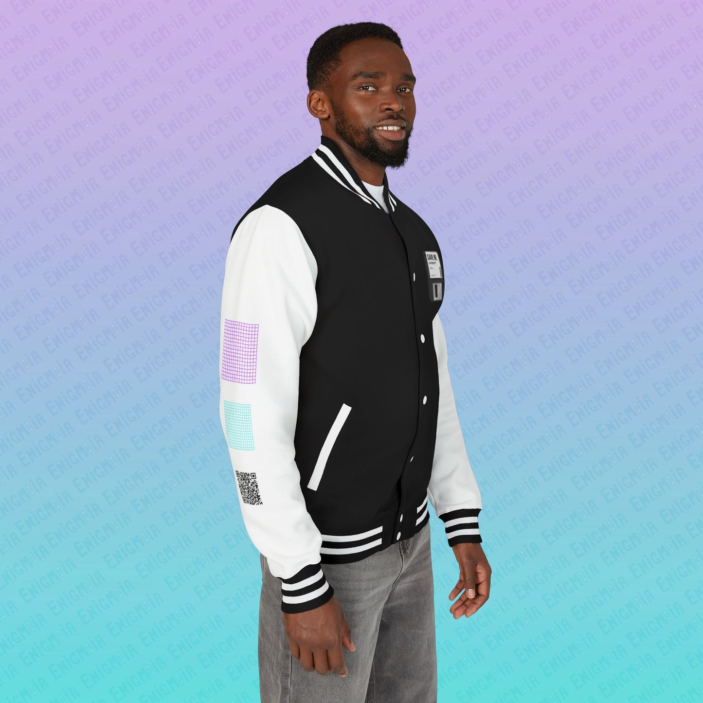 CTRL+S — "SAVE ME" Retro Floppy Disk Inspired Unisex Heavyweight Letterman Jacket with Geometric Grids