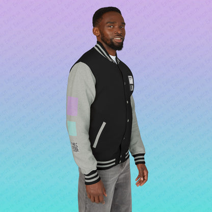 CTRL+S — "SAVE ME" Retro Floppy Disk Inspired Unisex Heavyweight Letterman Jacket with Geometric Grids