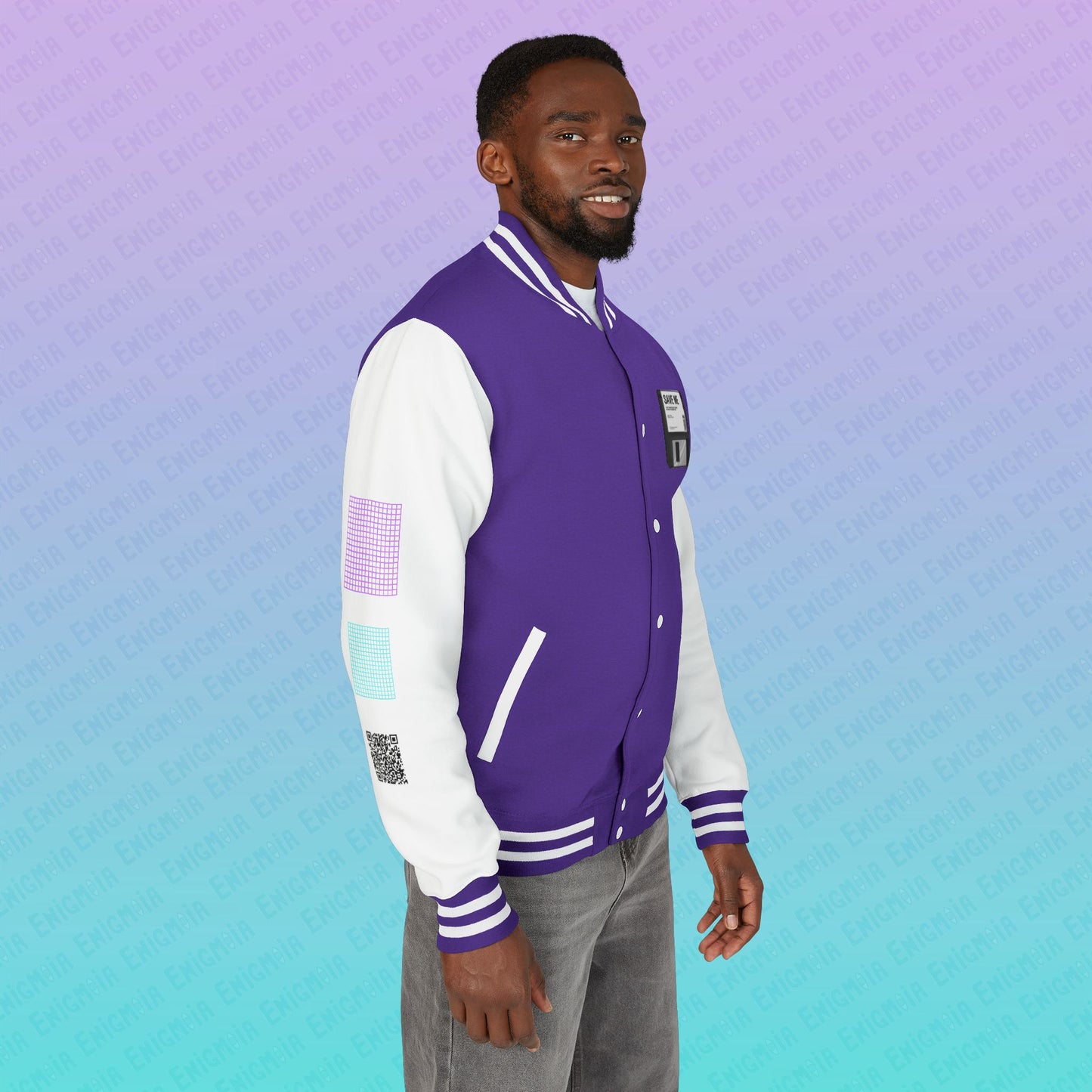 CTRL+S — "SAVE ME" Retro Floppy Disk Inspired Unisex Heavyweight Letterman Jacket with Geometric Grids