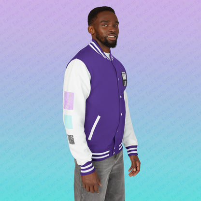 CTRL+S — "SAVE ME" Retro Floppy Disk Inspired Unisex Heavyweight Letterman Jacket with Geometric Grids