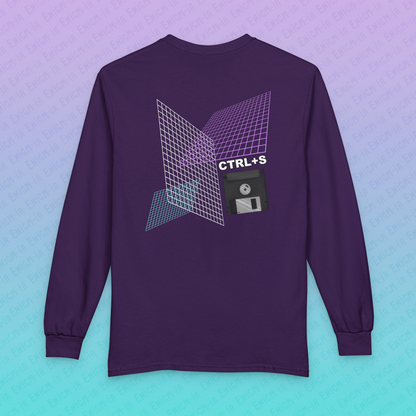 CTRL+S — "SAVE ME" Retro Floppy Disk Grid Tech Unisex Long Sleeve T-Shirt