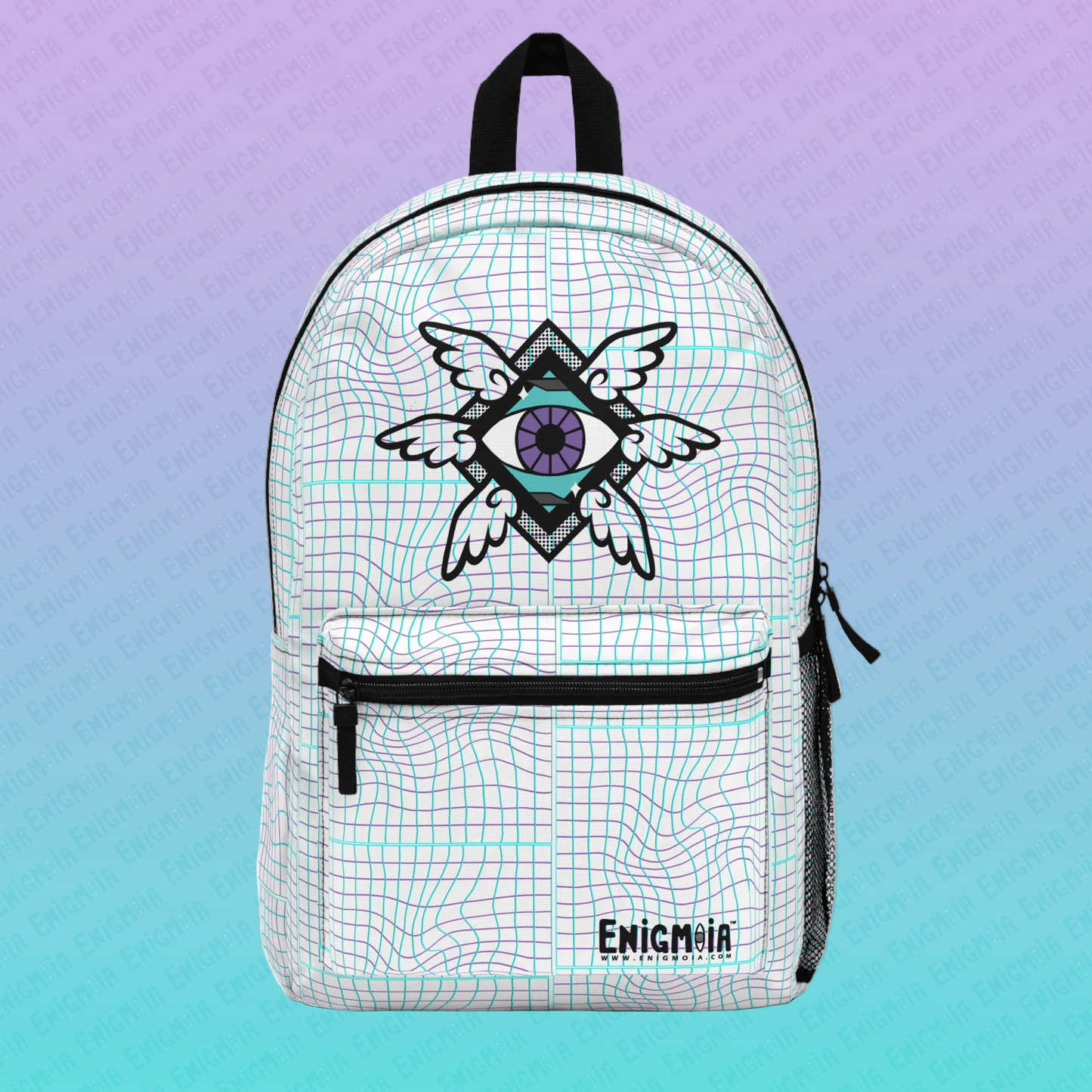 Enigmoia — Warped Geometric Glitched Grid Vaporwave Brand Backpack
