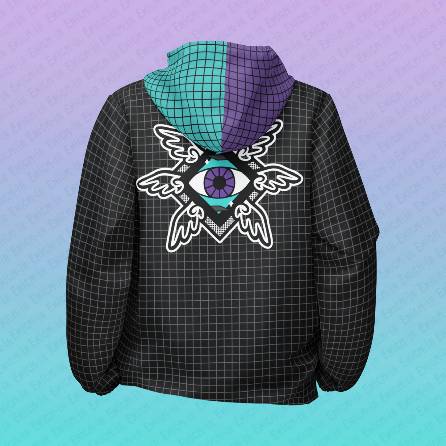 Enigmoia — Branded Winged Seraphim Logo Grid Windbreaker Jacket