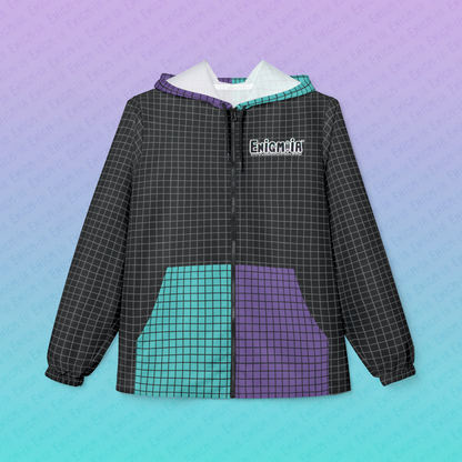 Enigmoia — Branded Winged Seraphim Logo Grid Windbreaker Jacket