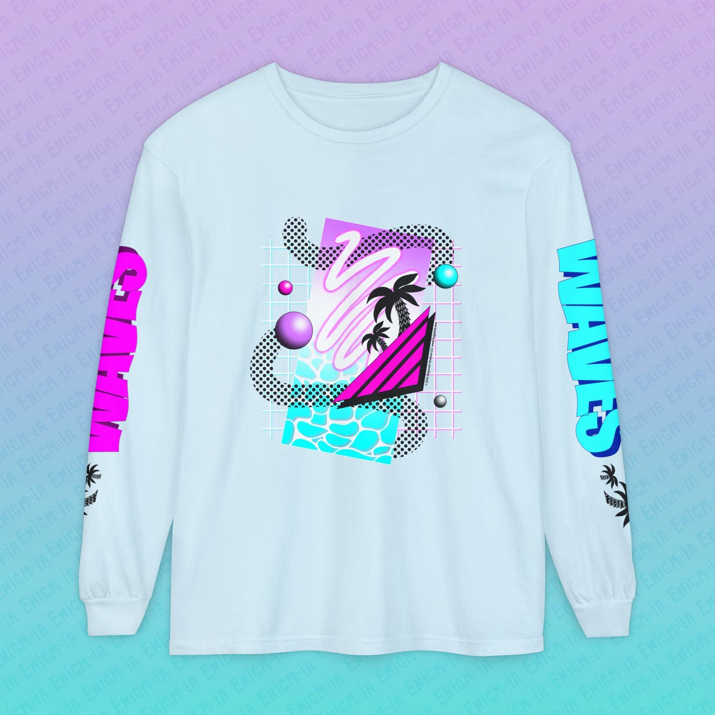 Gummi — Waves - Retro Aesthetic Geometric Memphis Style Pastel Vaporwave Deluxe Unisex Long Sleeve T-Shirt