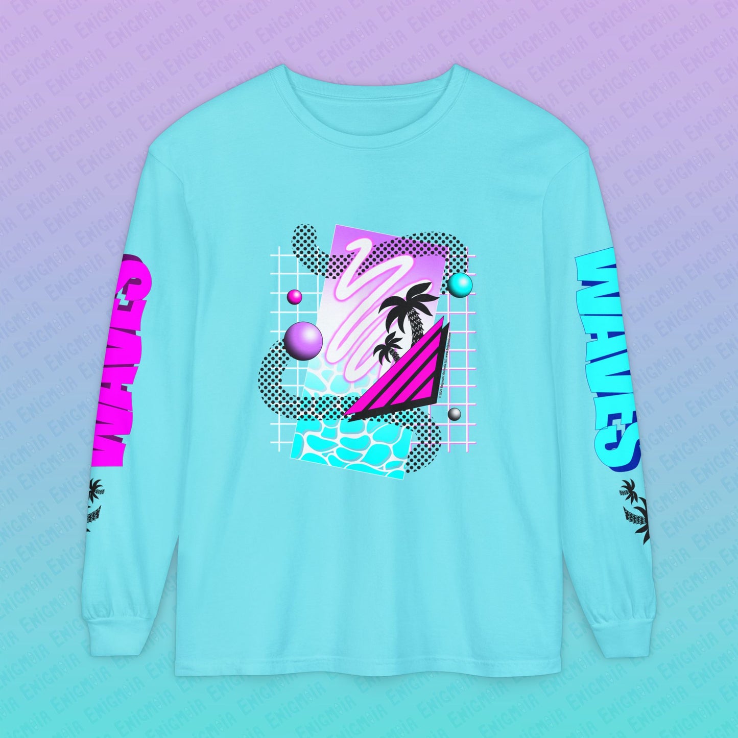 Gummi — Waves - Retro Aesthetic Geometric Memphis Style Pastel Vaporwave Deluxe Unisex Long Sleeve T-Shirt