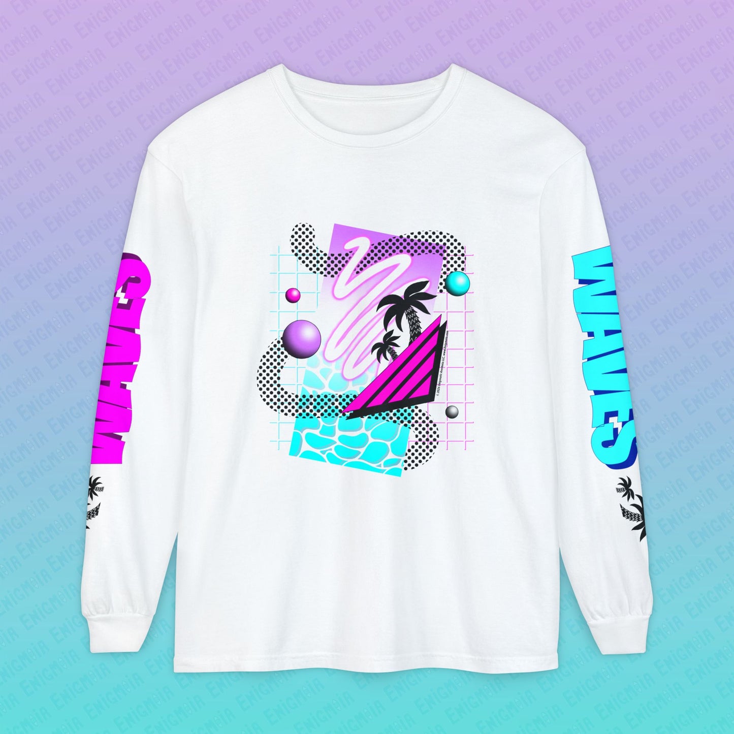Gummi — Waves - Retro Aesthetic Geometric Memphis Style Pastel Vaporwave Deluxe Unisex Long Sleeve T-Shirt