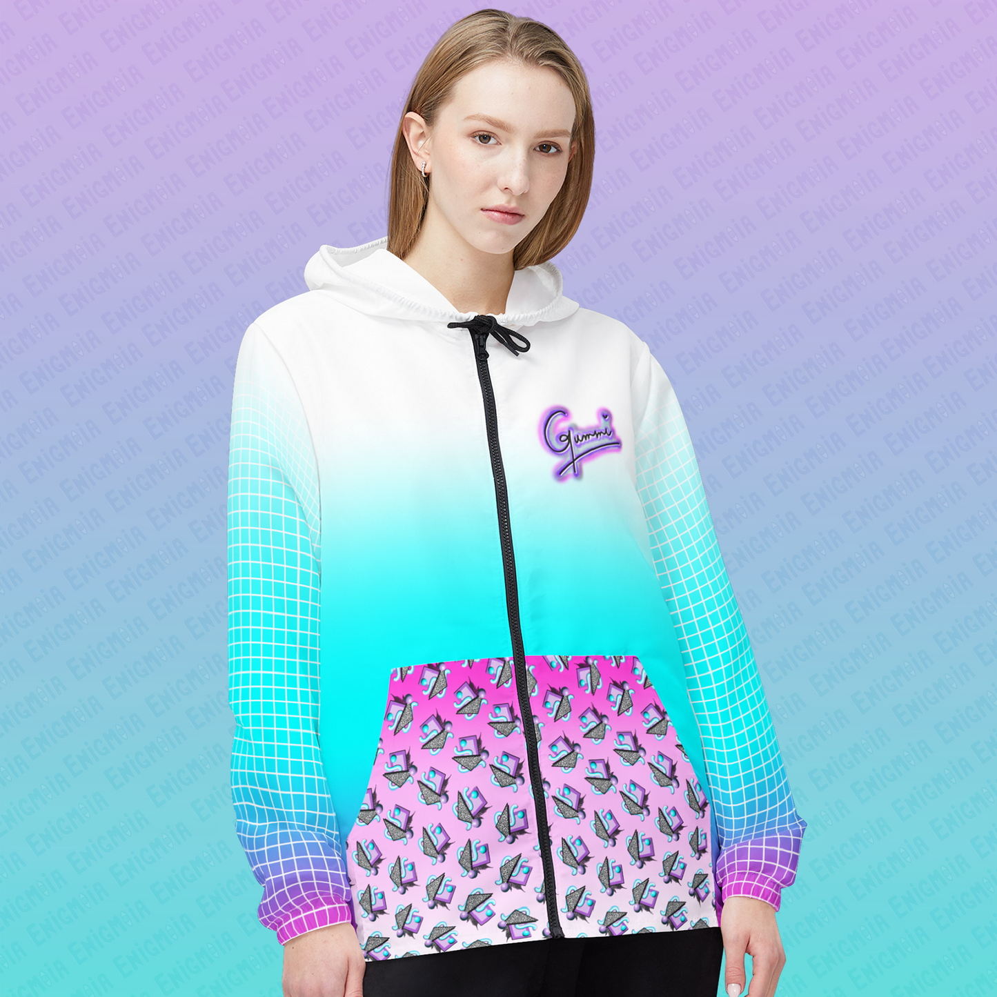 Gummi — Retro Aesthetic Geometric Memphis Style Pastel Vaporwave Unisex Windbreaker Jacket
