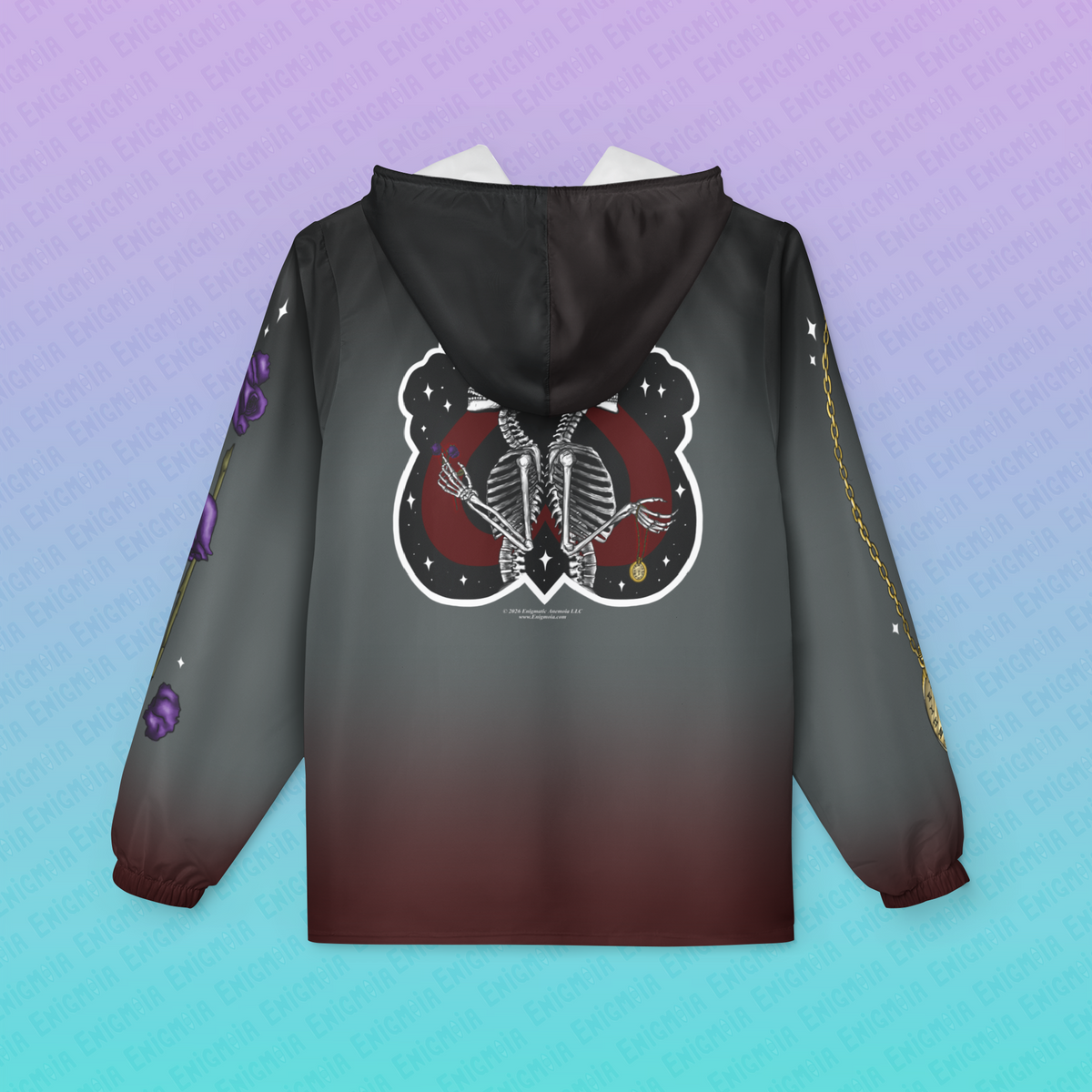 Till Death Do Us Part — Gothic Skeleton Love Unisex AOP Hooded Windbreaker Jacket