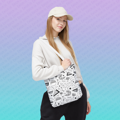 Vaporwave Beach Soirée — White - Retro Geometric 80s Memphis Pattern Tote Bag