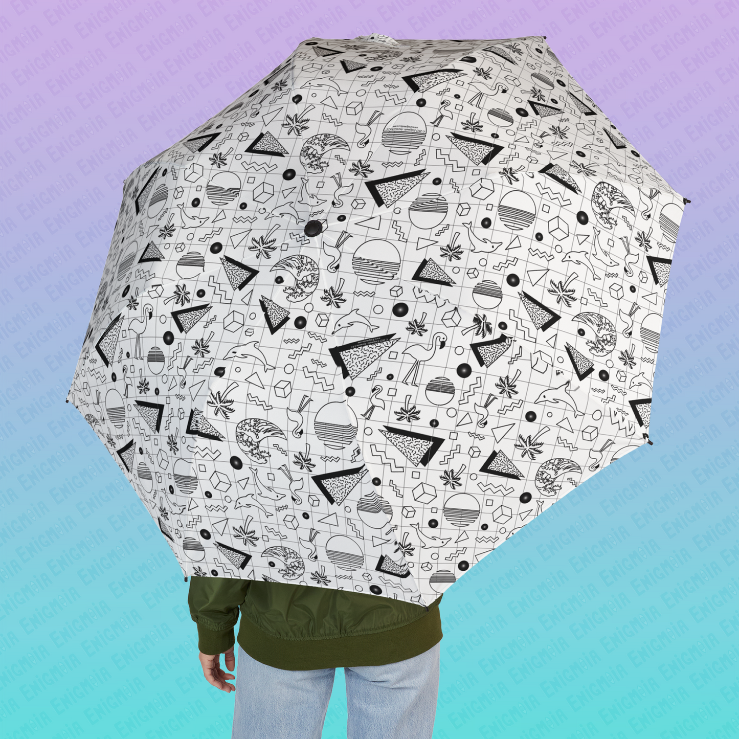 Vaporwave Beach Soirée — White - Semi-Automatic Foldable Umbrella/Parasol