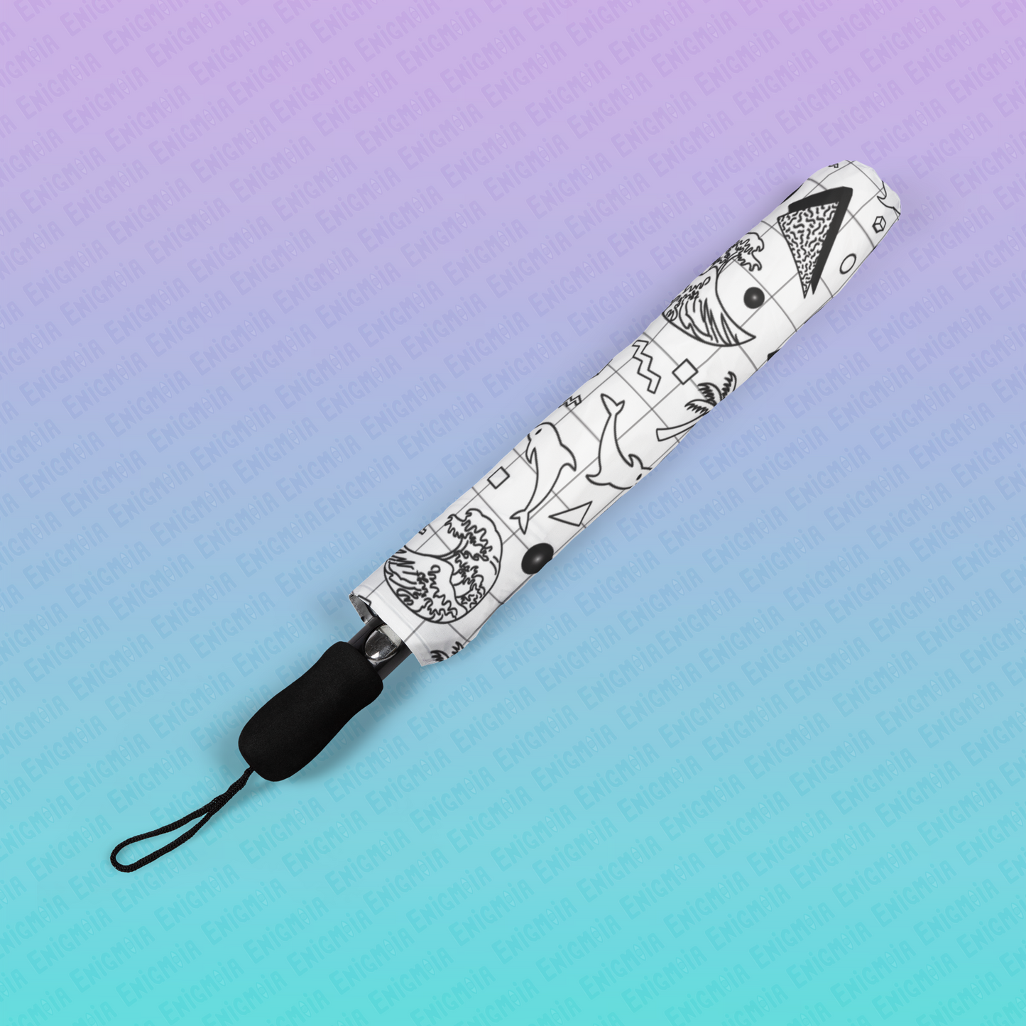 Vaporwave Beach Soirée — White - Semi-Automatic Foldable Umbrella/Parasol