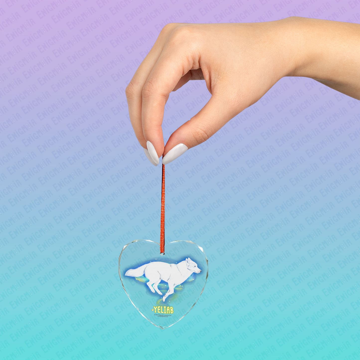 Yeliab — Heart-Shaped Crystal Glass Ornament Bauble with Running Husky Spirit Design
