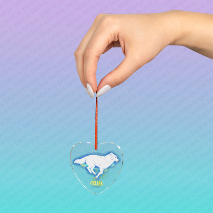 Yeliab — Heart-Shaped Crystal Glass Ornament Bauble with Running Husky Spirit Design